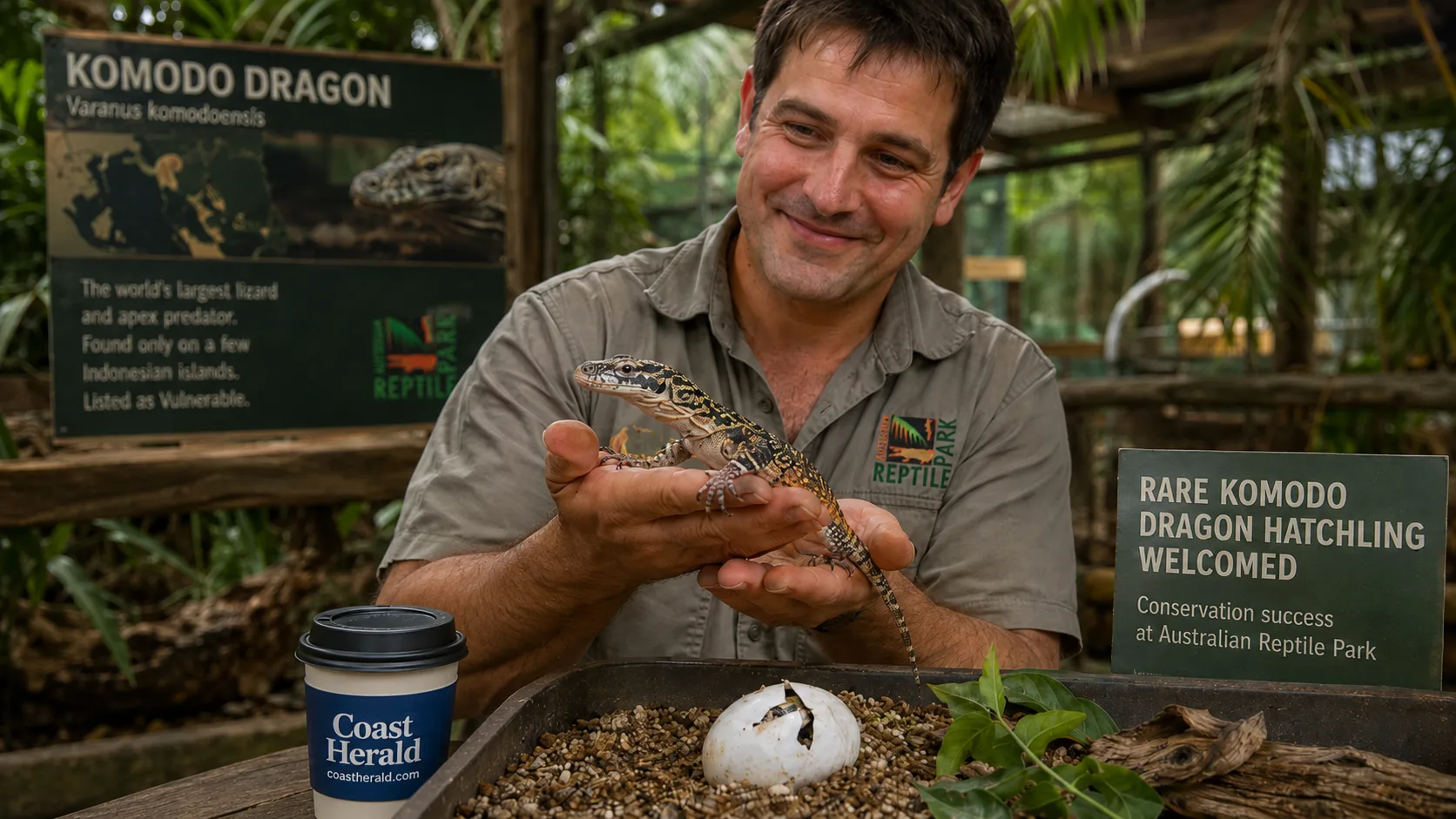 Rare Komodo dragon hatchling welcomed at Australian Reptile Park