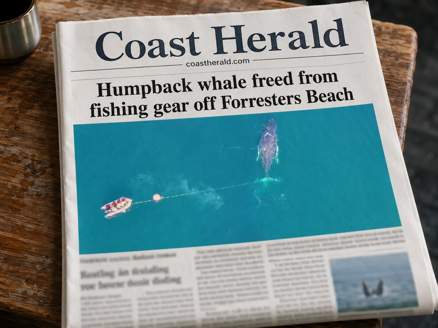 Humpback whale freed from fishing gear off Forresters Beach