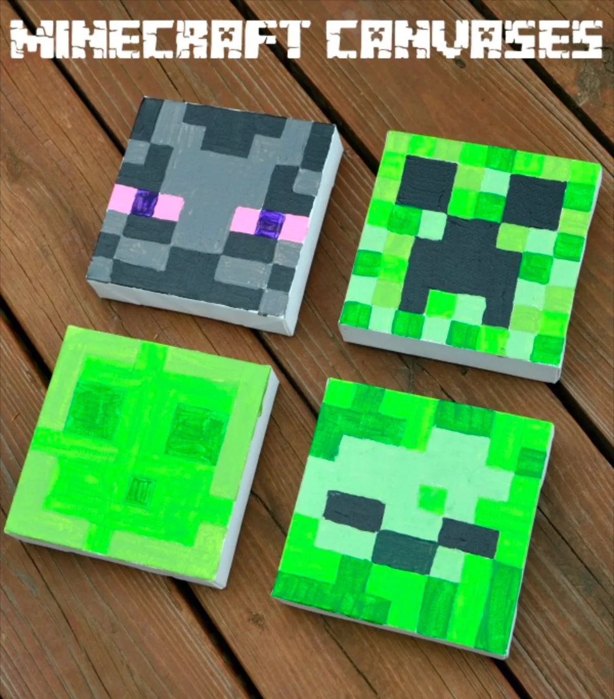 Minecraft-themed painted canvases for the Bateau Bay Library workshop