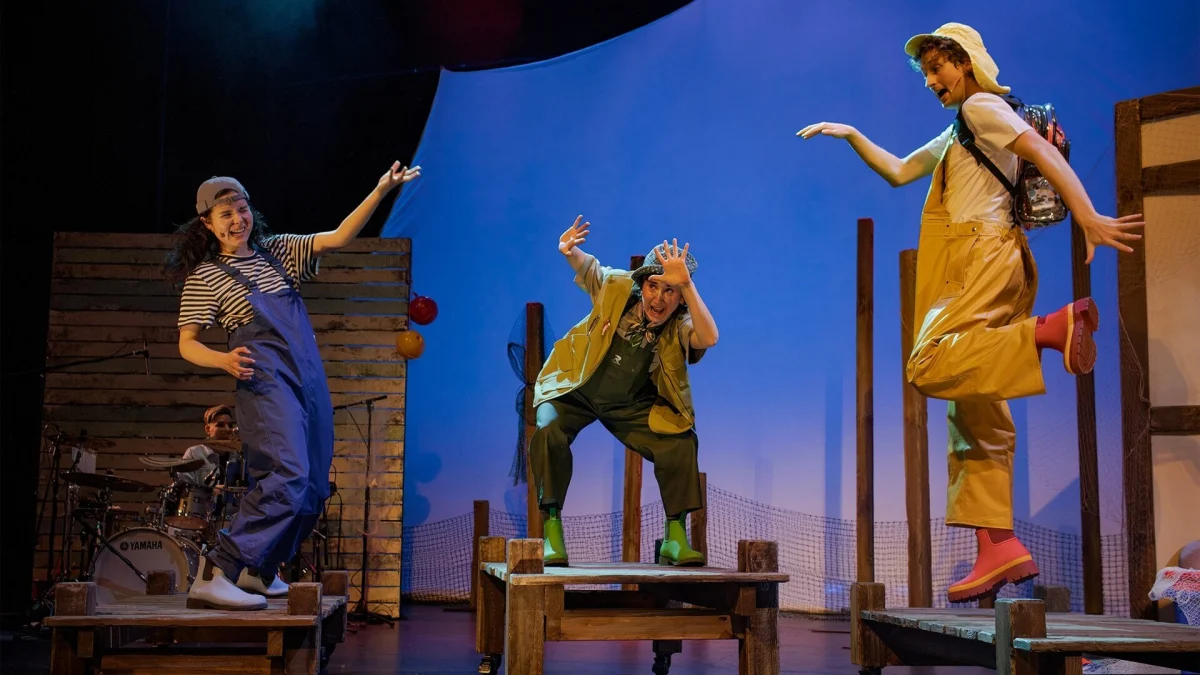 Performers on stage in The Bugalugs Bum Thief family theatre production