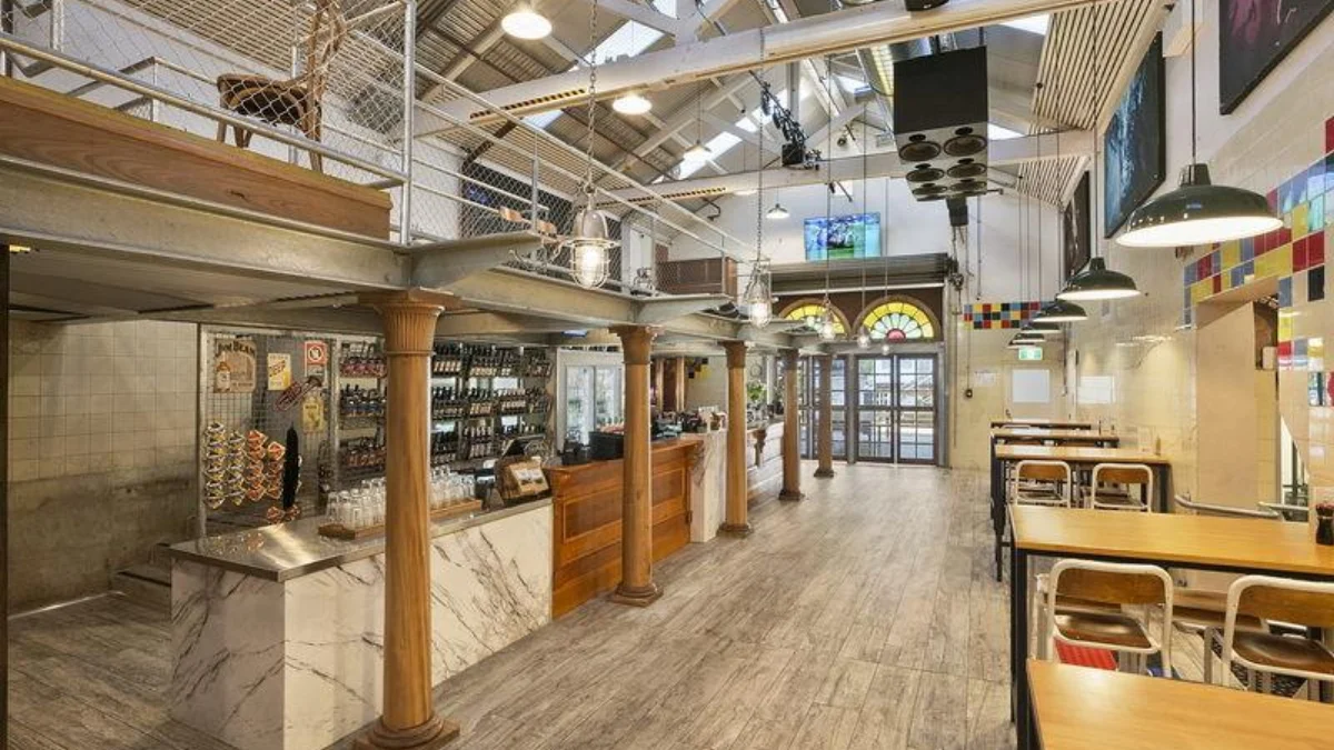 The Tavern at Wyong Milk Factory showing its high industrial ceiling, bar and dining area