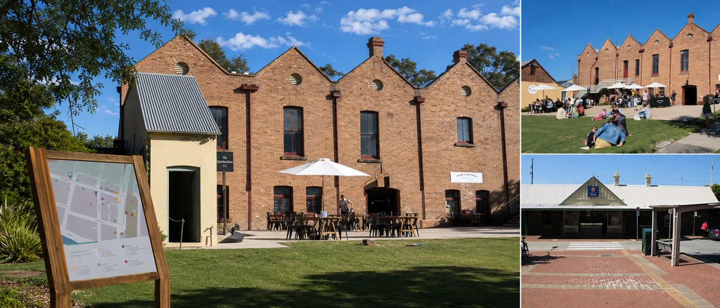 Wyong Heritage Walk landmarks including the Chapman Building courtyard and Wyong railway station